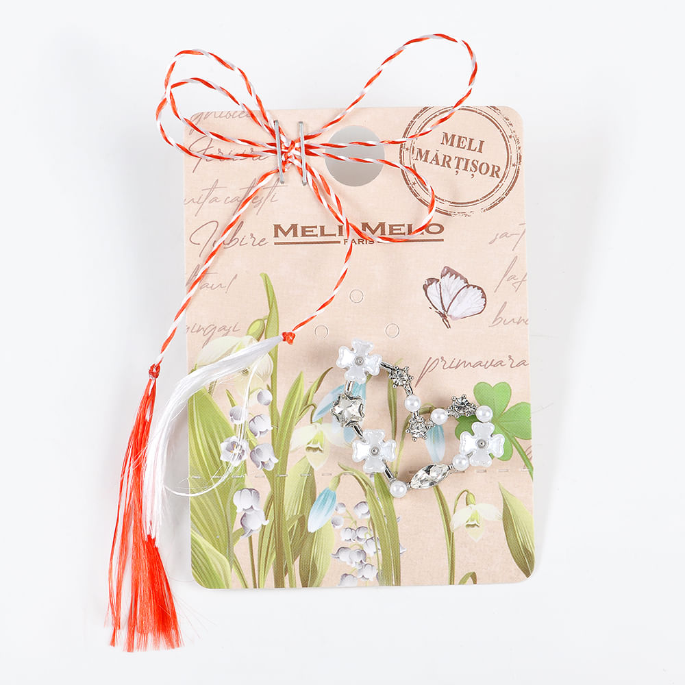 Brosa martisor inima argintie cu flori - 3 | YEO