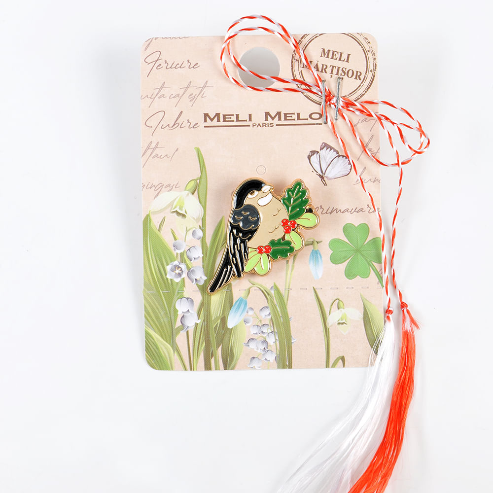 Brosa martisor pasare pe frunze - 3 | YEO