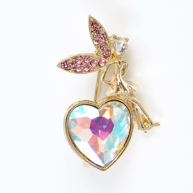 Brosa martisor inima aurie cu piatra  multicolora