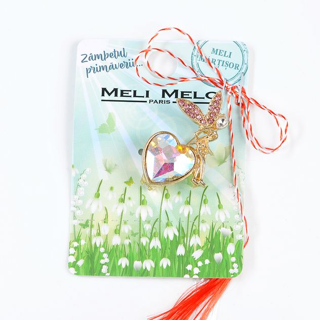 Brosa martisor inima aurie cu piatra  multicolora