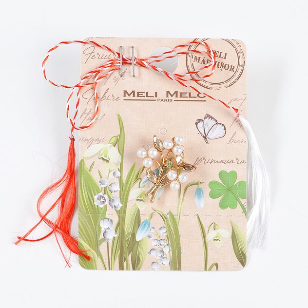 Brosa martisor buchet de flori albe