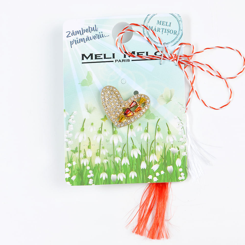 Brosa martisor inima cu pietre colorate - 3 | YEO