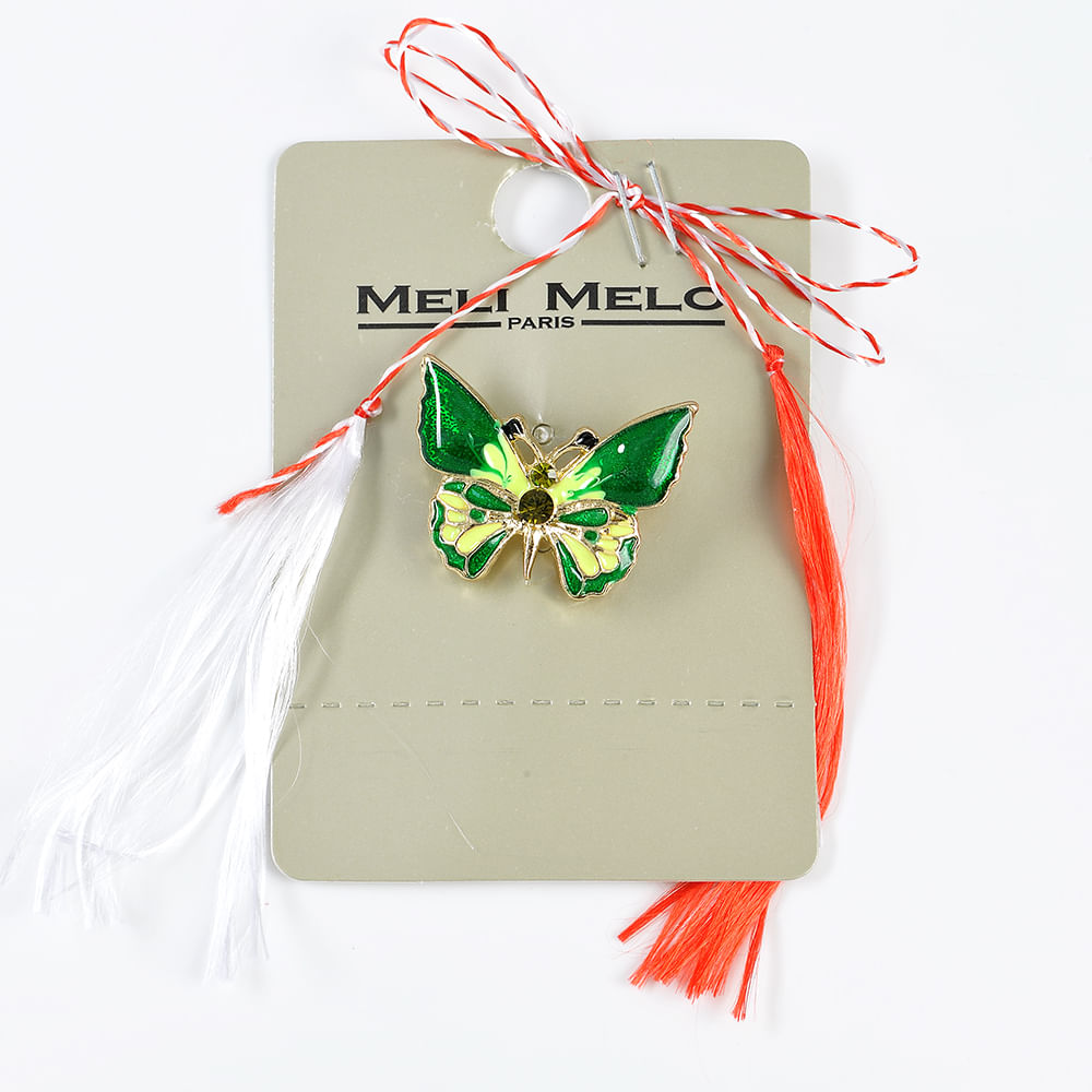 Brosa martisor fluture verde cu contur auriu - 3 | YEO