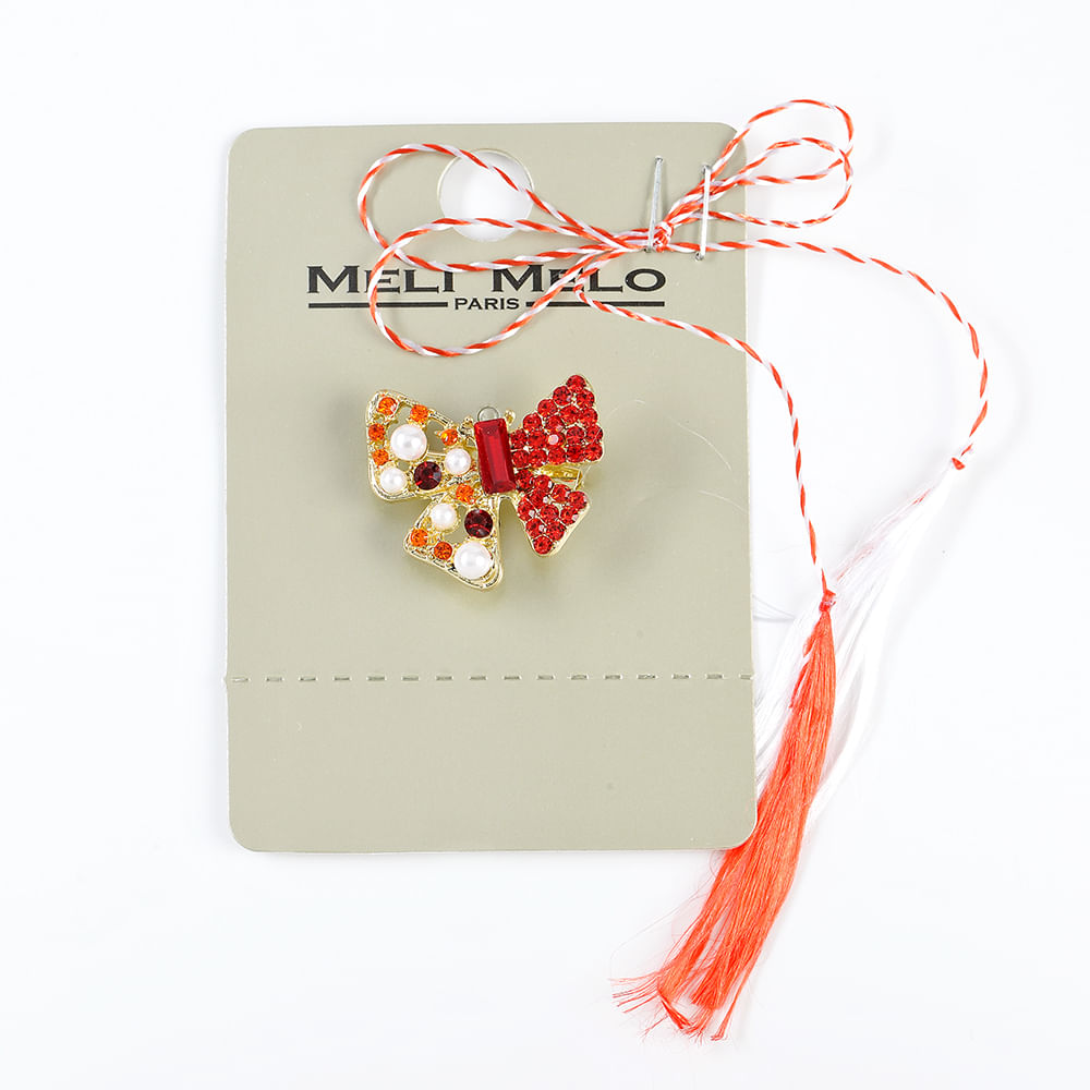 Brosa martisor fluturas cu pietre rosii - 3 | YEO