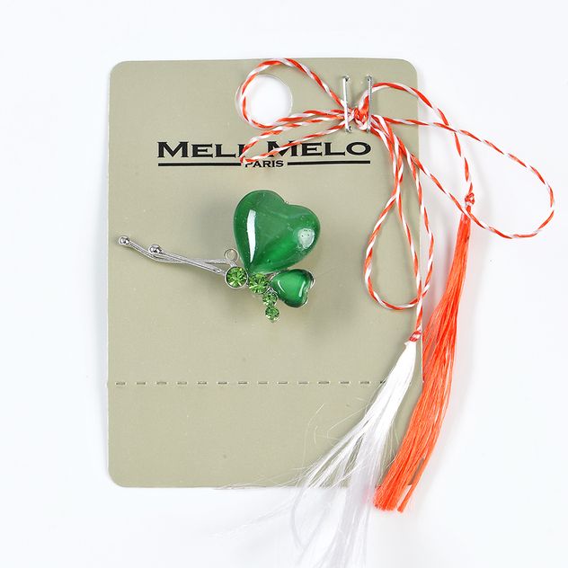 Brosa martisor fluture verde cu aripi inima