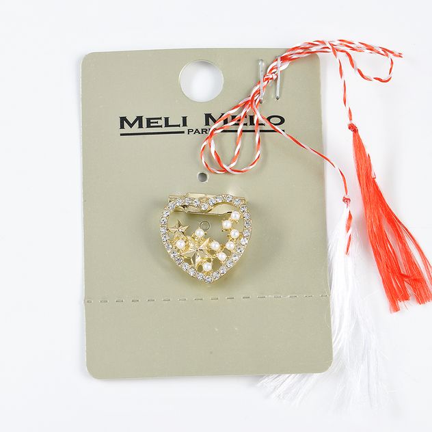 Brosa martisor inima cu perle albe