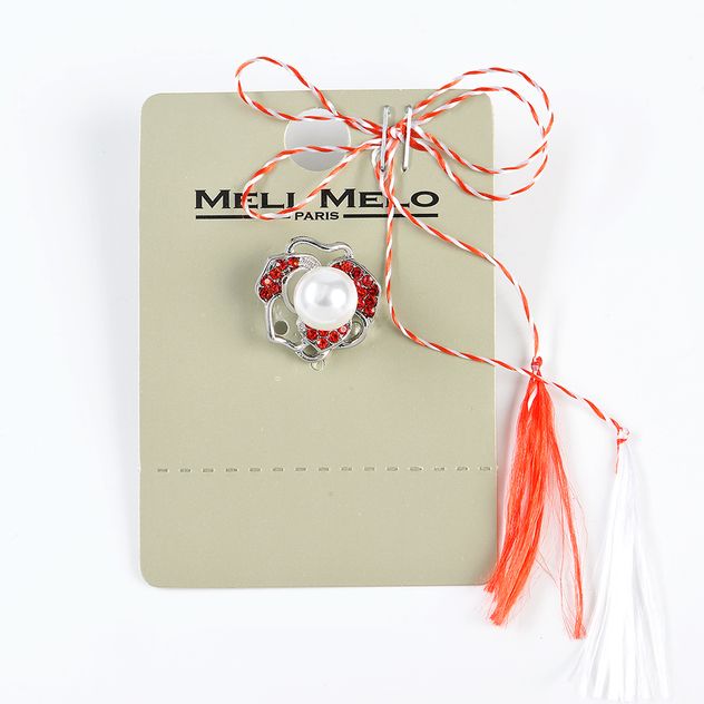 Brosa martisor floare argintie cu perla