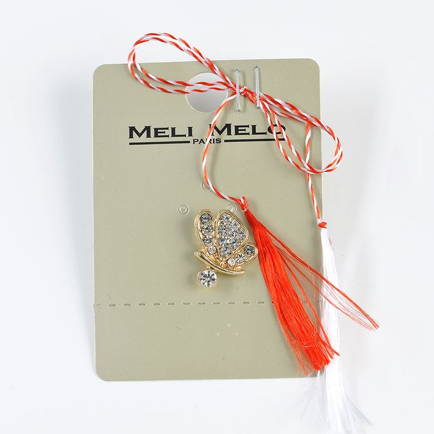 Brosa martisor fluture auriu cu pietre acrilice