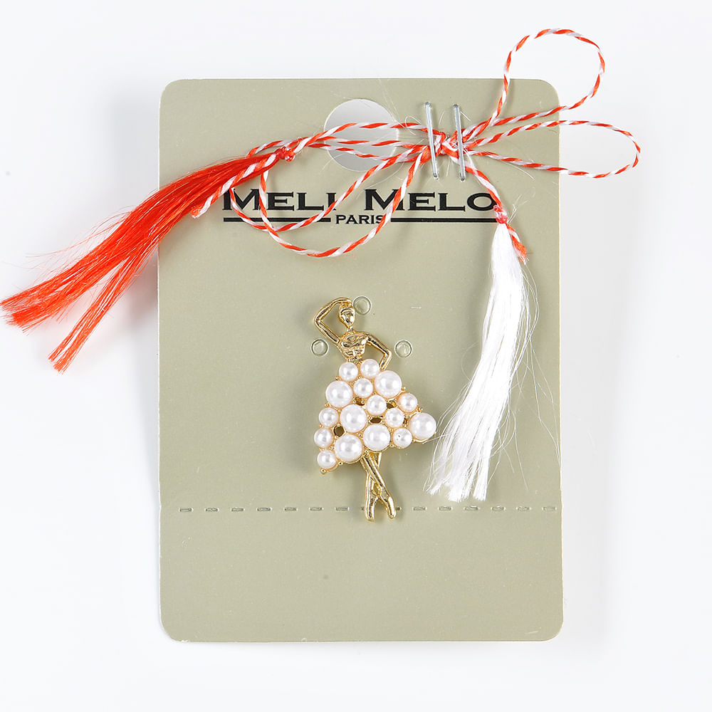 Brosa martisor balerina aurie cu perle - 3 | YEO