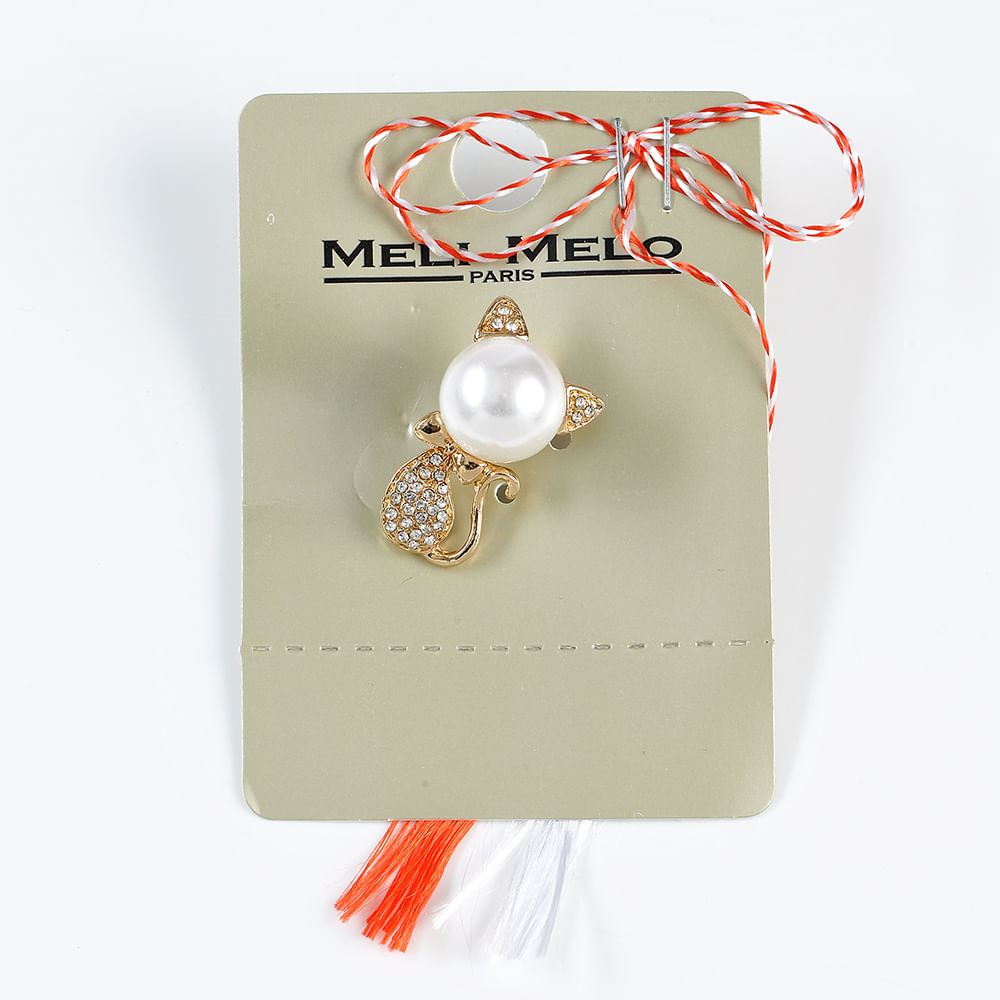 Brosa martisor pisica cu perla alba - 3 | YEO