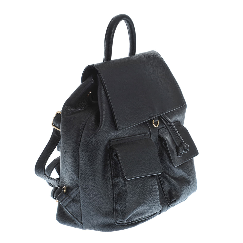 Rucsac negru din piele ecologica cu buzunare frontale - 1 | YEO