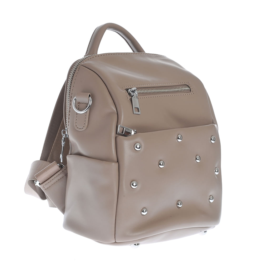 Rucsac bej cu nituri metalice si buzunar frontal - 1 | YEO