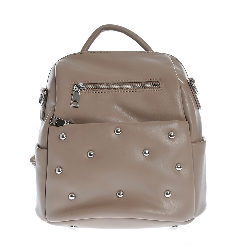 Rucsac bej cu nituri metalice si buzunar frontal - 3 | YEO