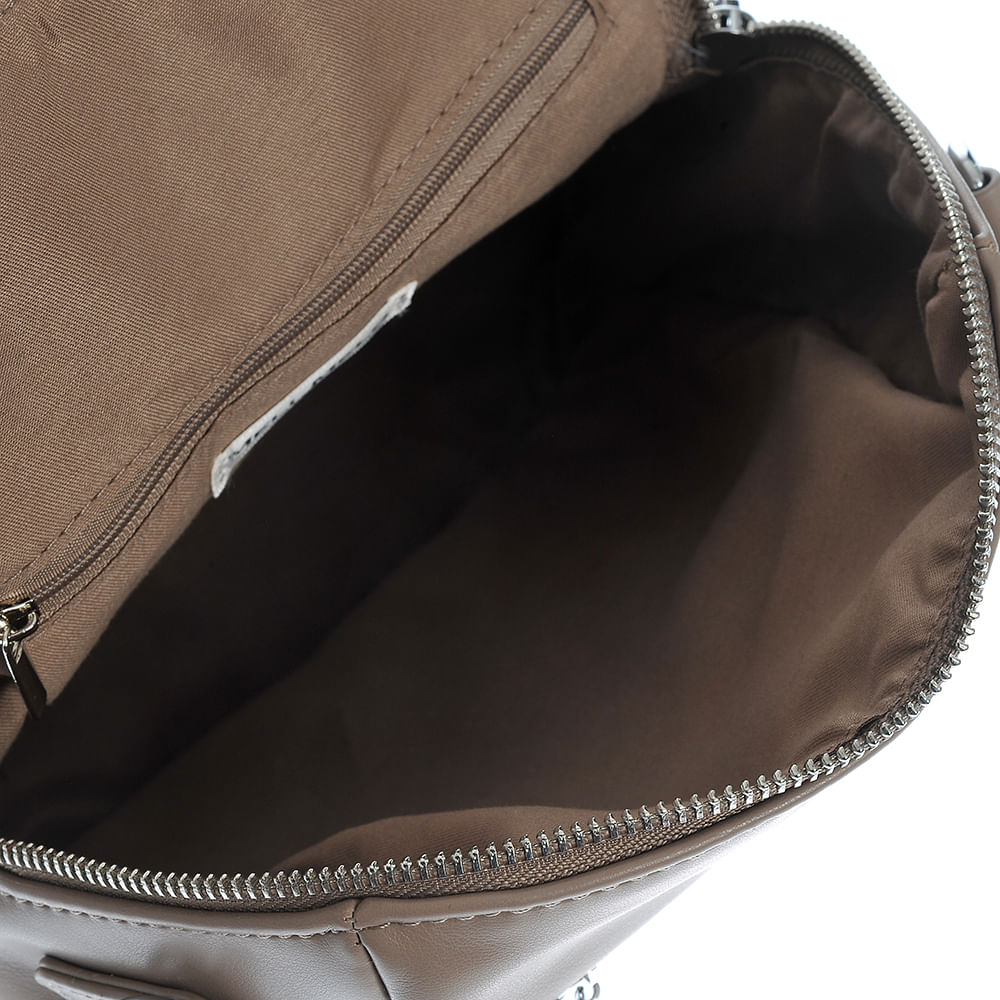 Rucsac bej cu nituri metalice si buzunar frontal - 4 | YEO
