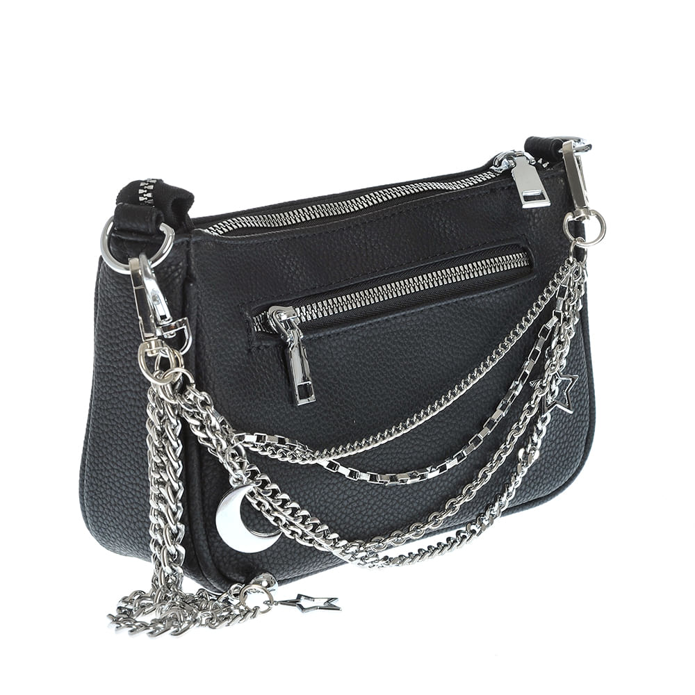 Geanta crossbody neagra cu bareta metalica - 1 | YEO