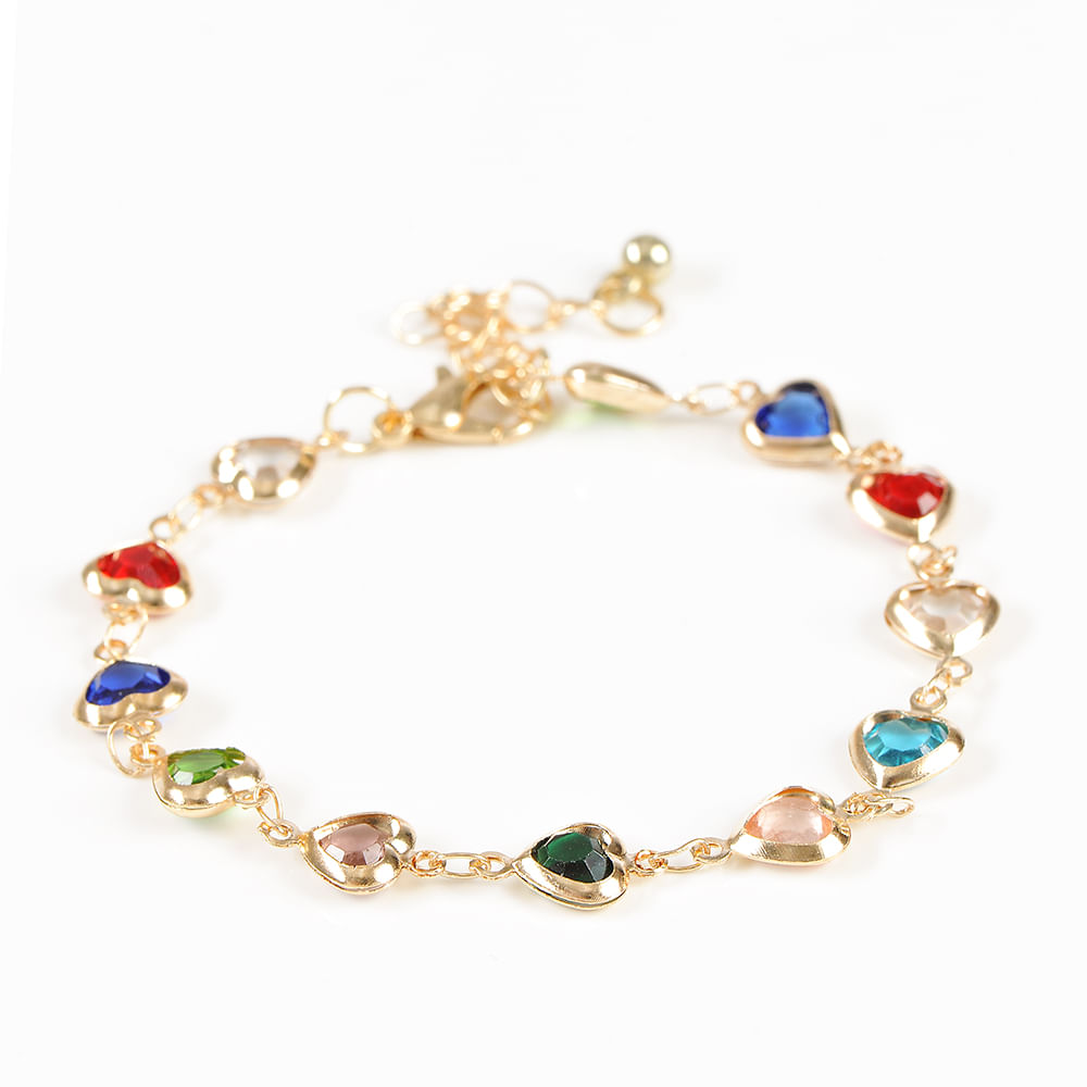 Bratara aurie cu inimi multicolore - 3 | YEO