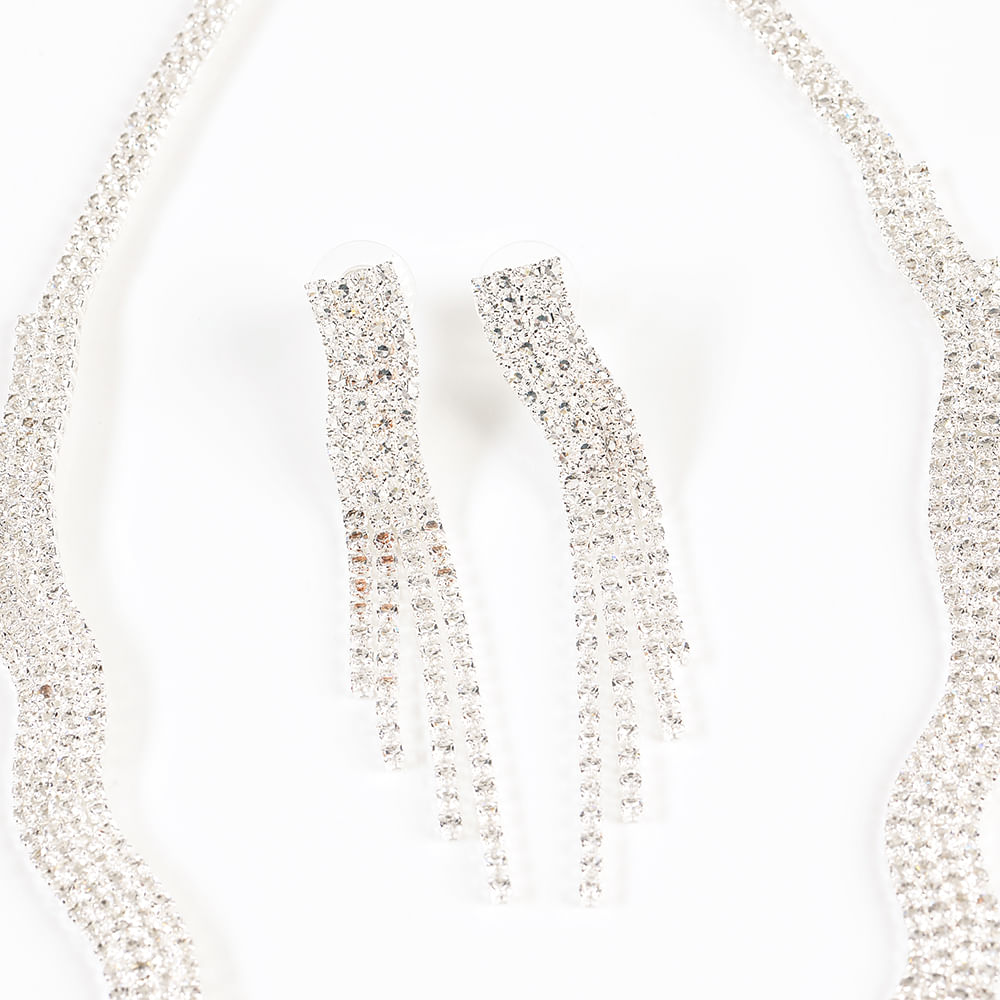 Set elegant colier argintiu cu cercei  lungi - 1 | YEO