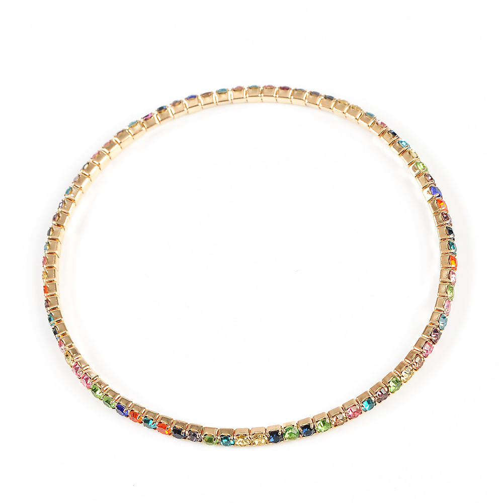 Bratara aurie elastica cu pietre multicolore - 1 | YEO