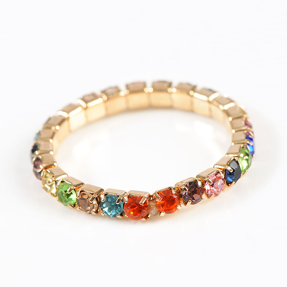Inel auriu elastic cu pietre multicolore - 2 | YEO