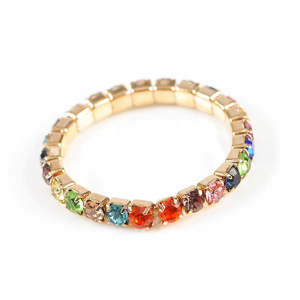 Inel auriu elastic cu pietre multicolore - 3 | YEO