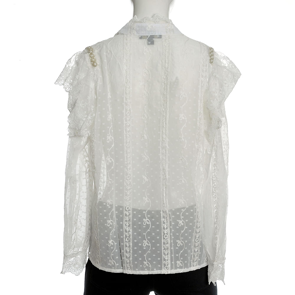 Camasa alba cu dantela si model floral - 2 | YEO