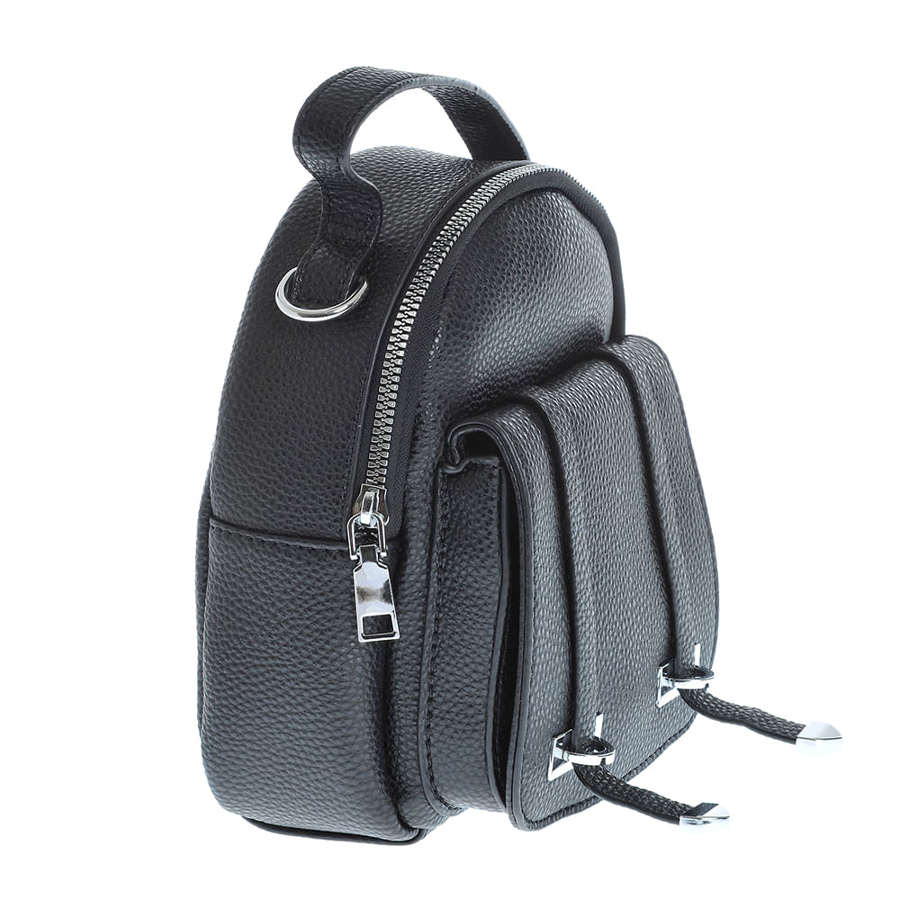 Rucsac mini negru cu buzunar frontal - 1 | YEO