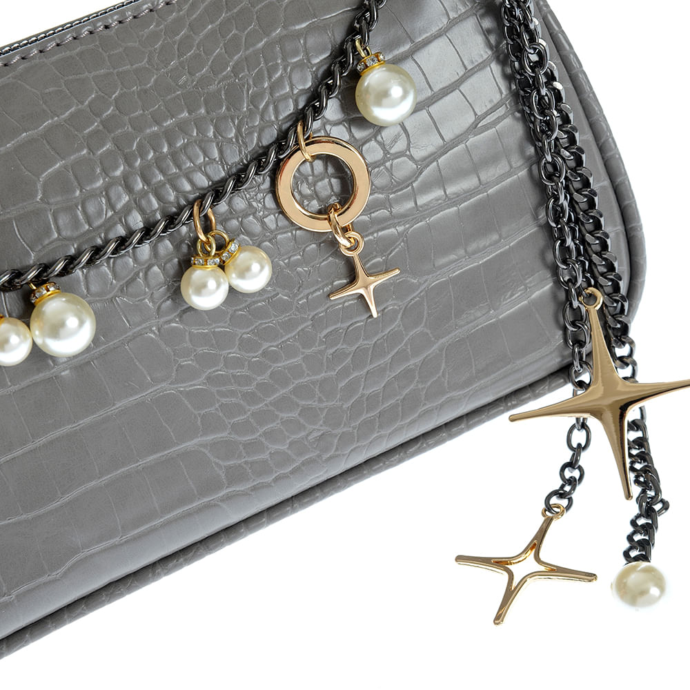 Geanta crossbody gri cu bareta din lant - 2 | YEO