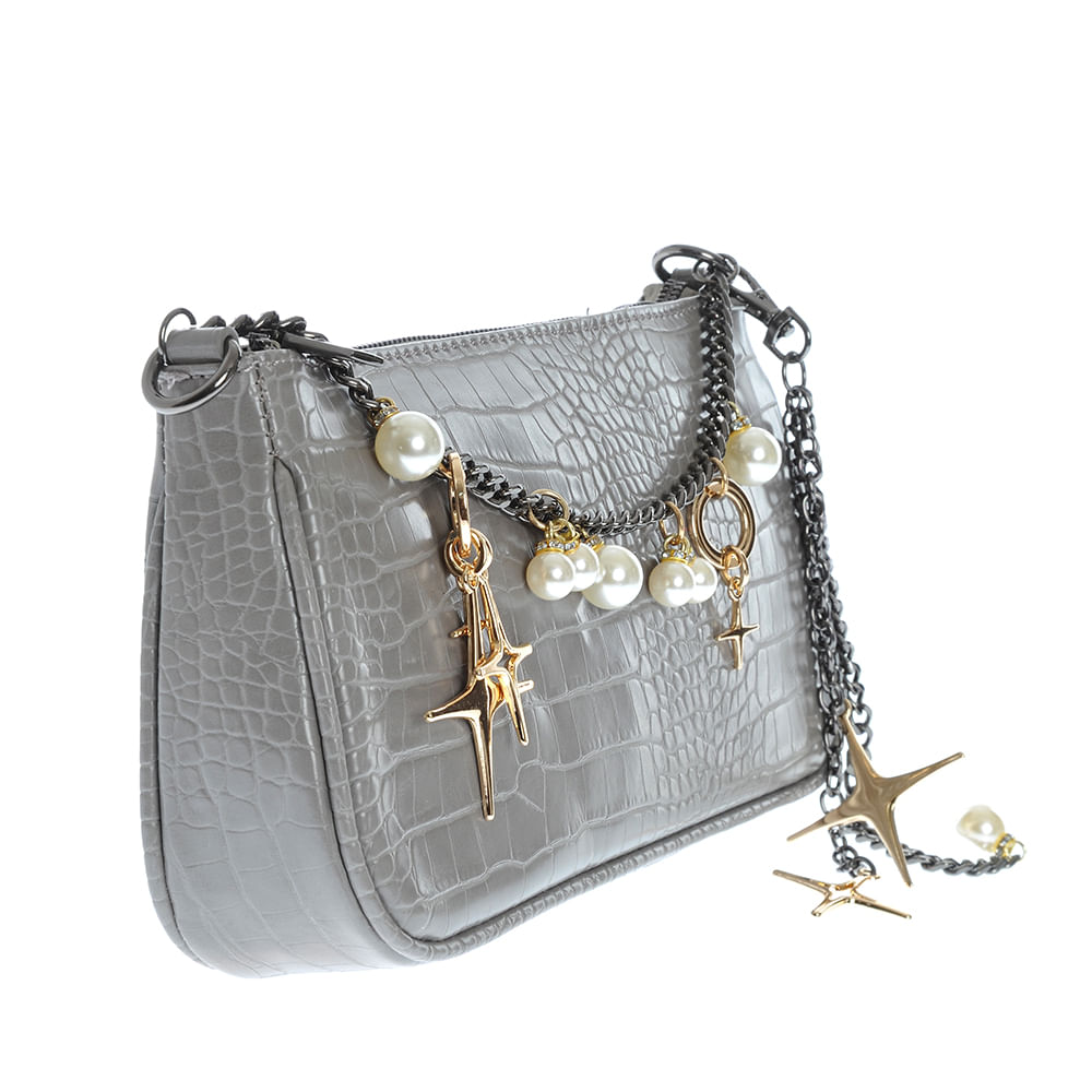 Geanta crossbody gri cu bareta din lant - 3 | YEO