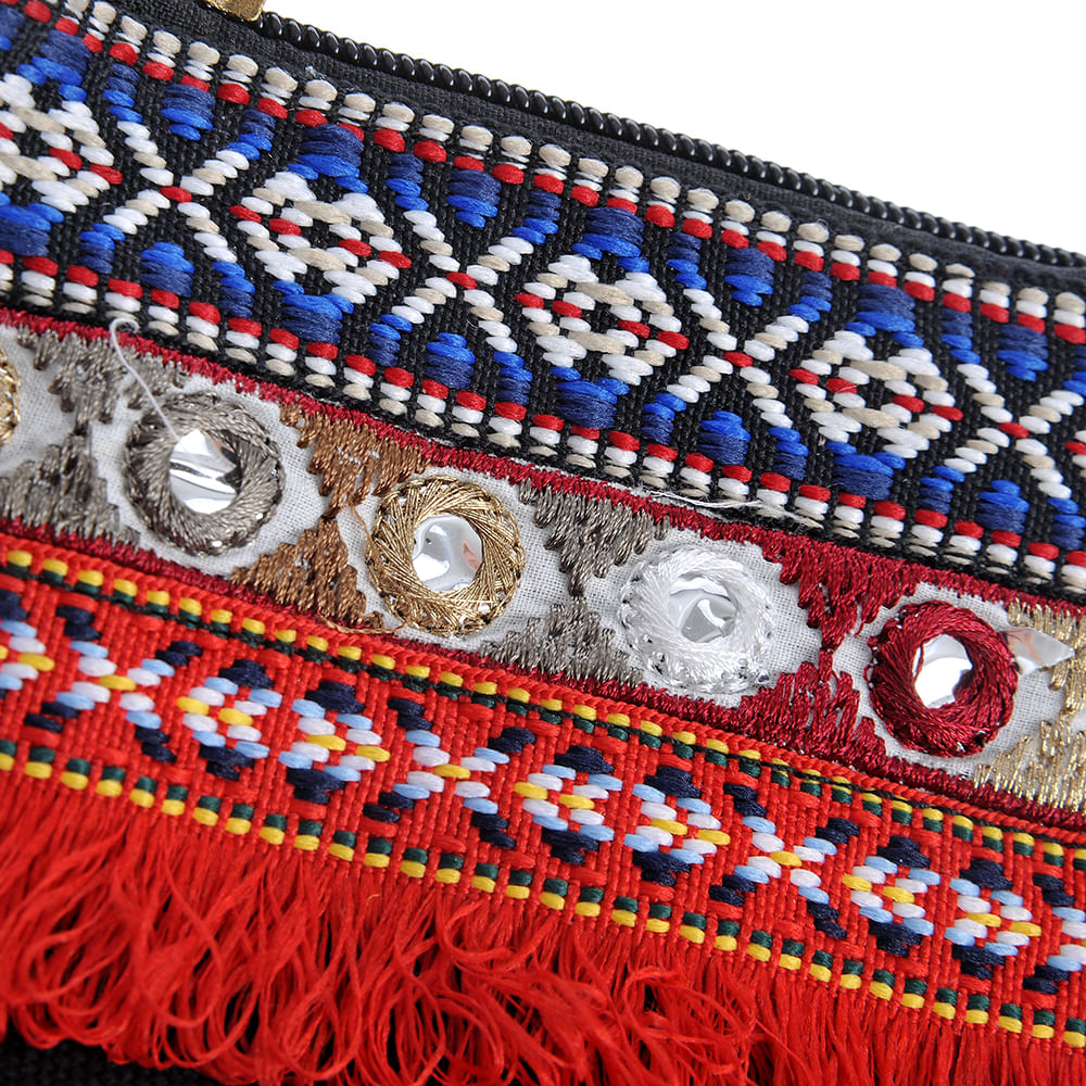 Portofel cu print traditional si ciucuri - 2 | YEO