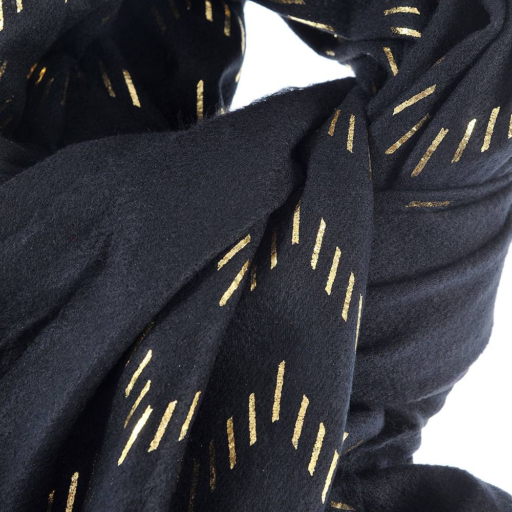 Esarfa neagra cu franjuri aurii - 1 | YEO