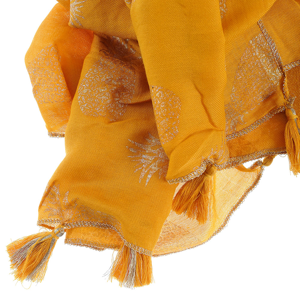 Esarfa galbena cu ciucuri si ananas - 2 | YEO