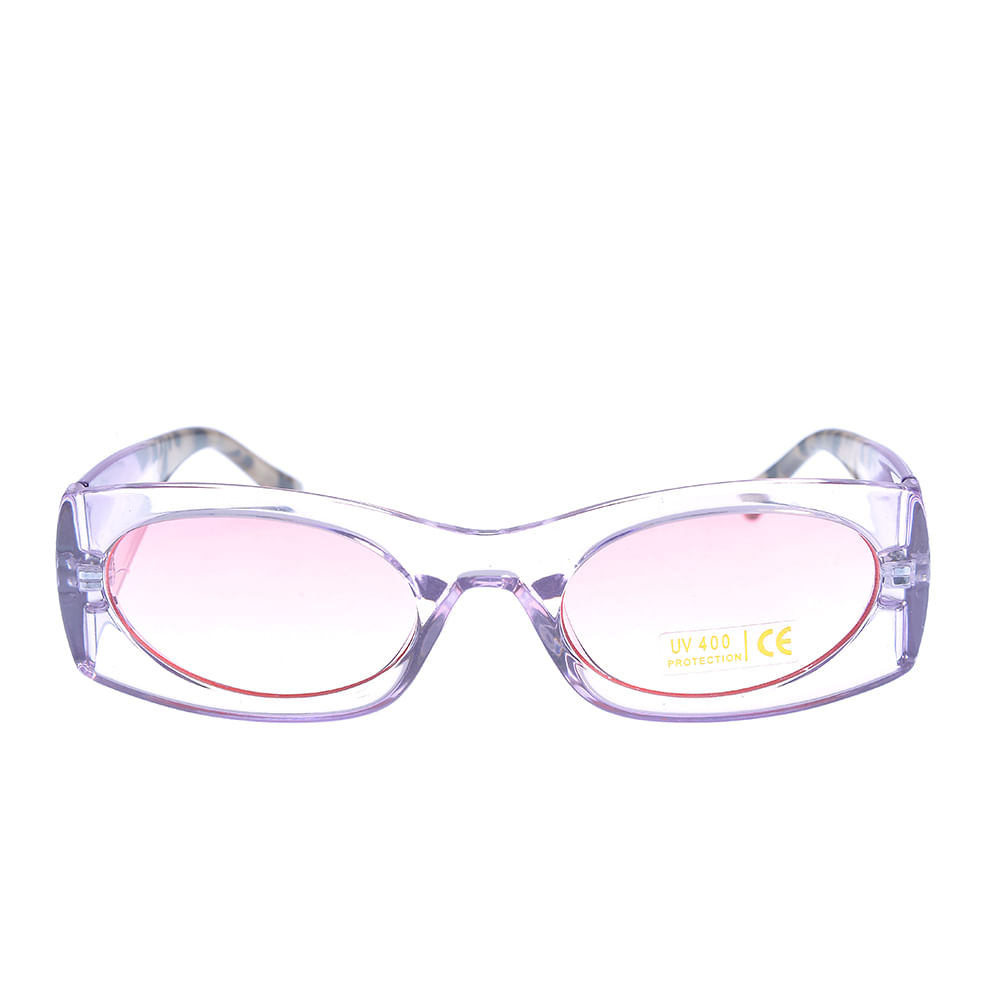 Ochelari de soare cu rama incolora si lentile roz UV 400