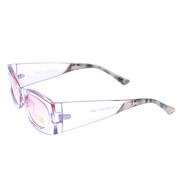 Ochelari de soare cu rama incolora si lentile roz UV 400