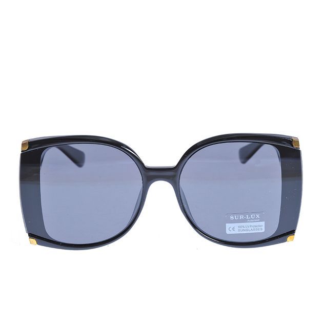 Ochelari de soare negri cu brate late si protectie UV 100%