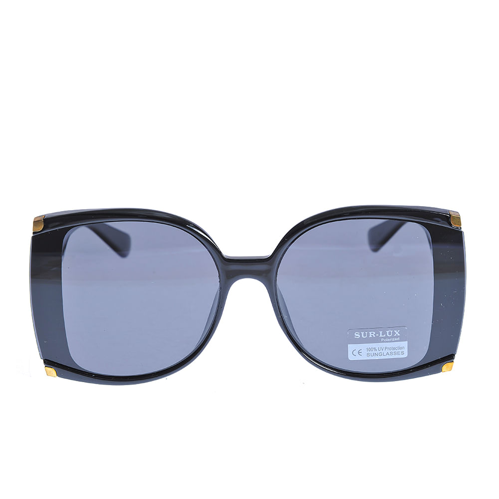 Ochelari de soare negri cu brate late si protectie UV 100%