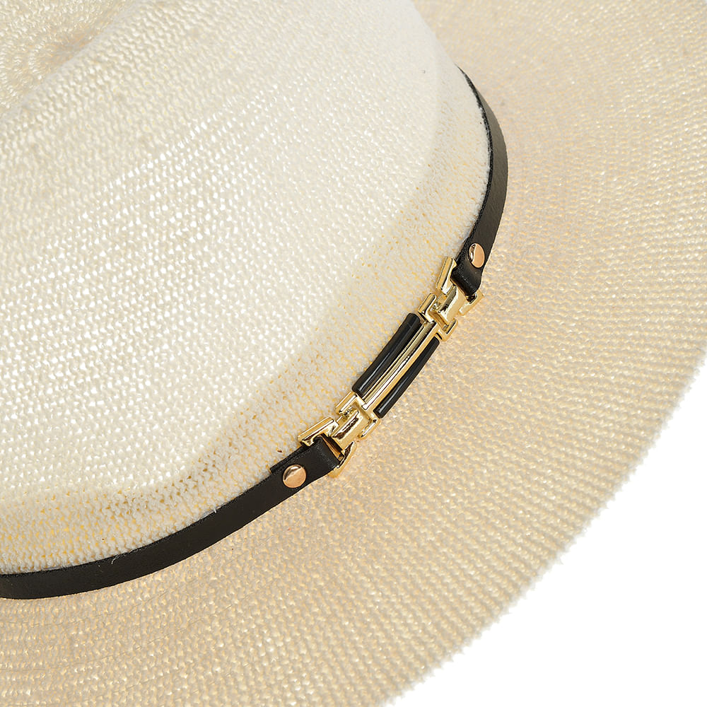 Palarie bej cu banda neagra si accesoriu metalic - 2 | YEO
