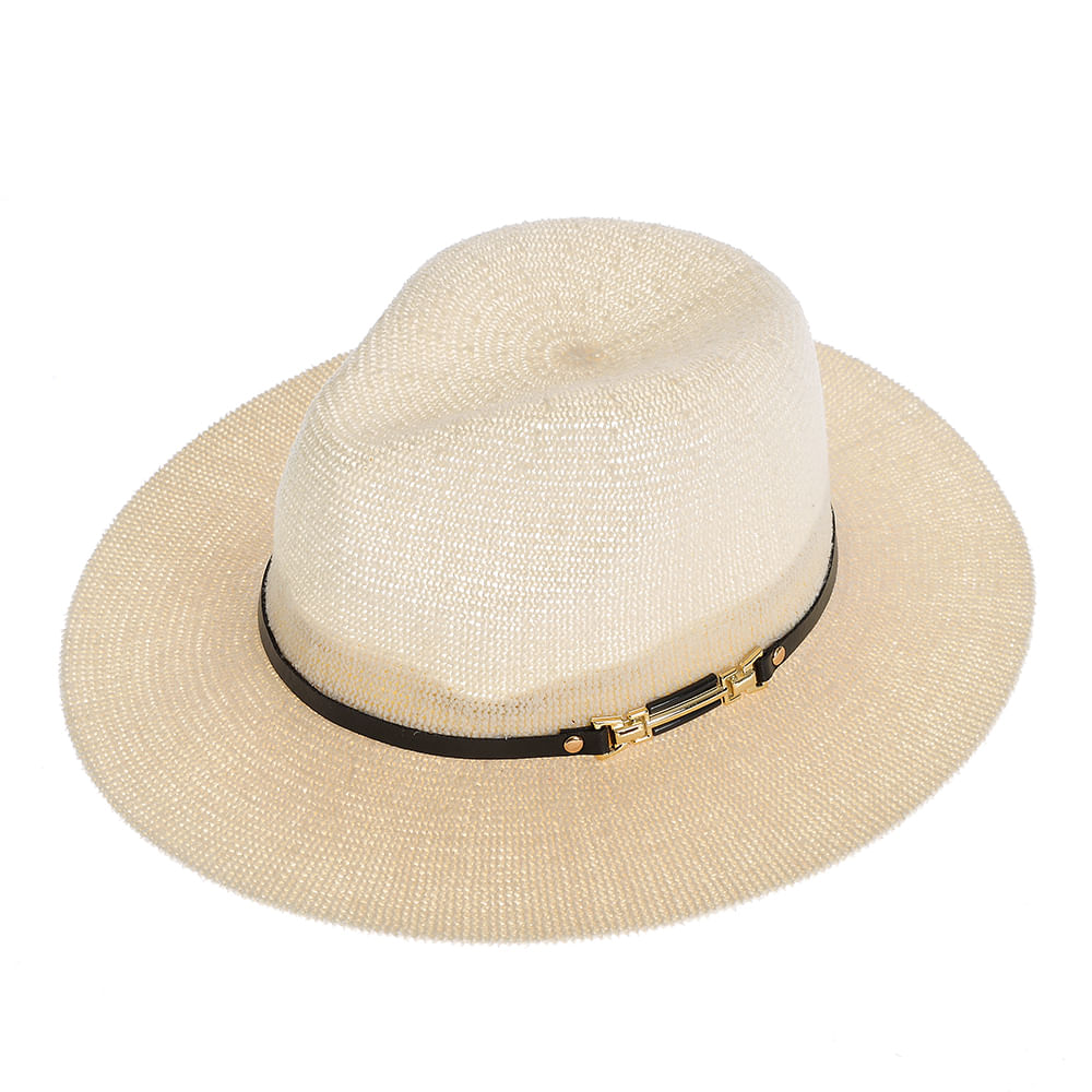 Palarie bej cu banda neagra si accesoriu metalic - 4 | YEO