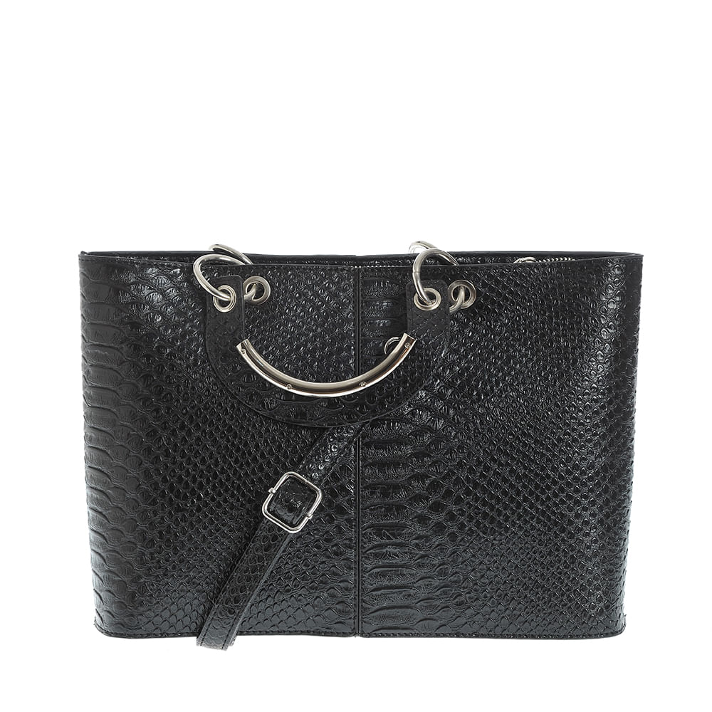 Geanta neagra din piele ecologica cu model animal print