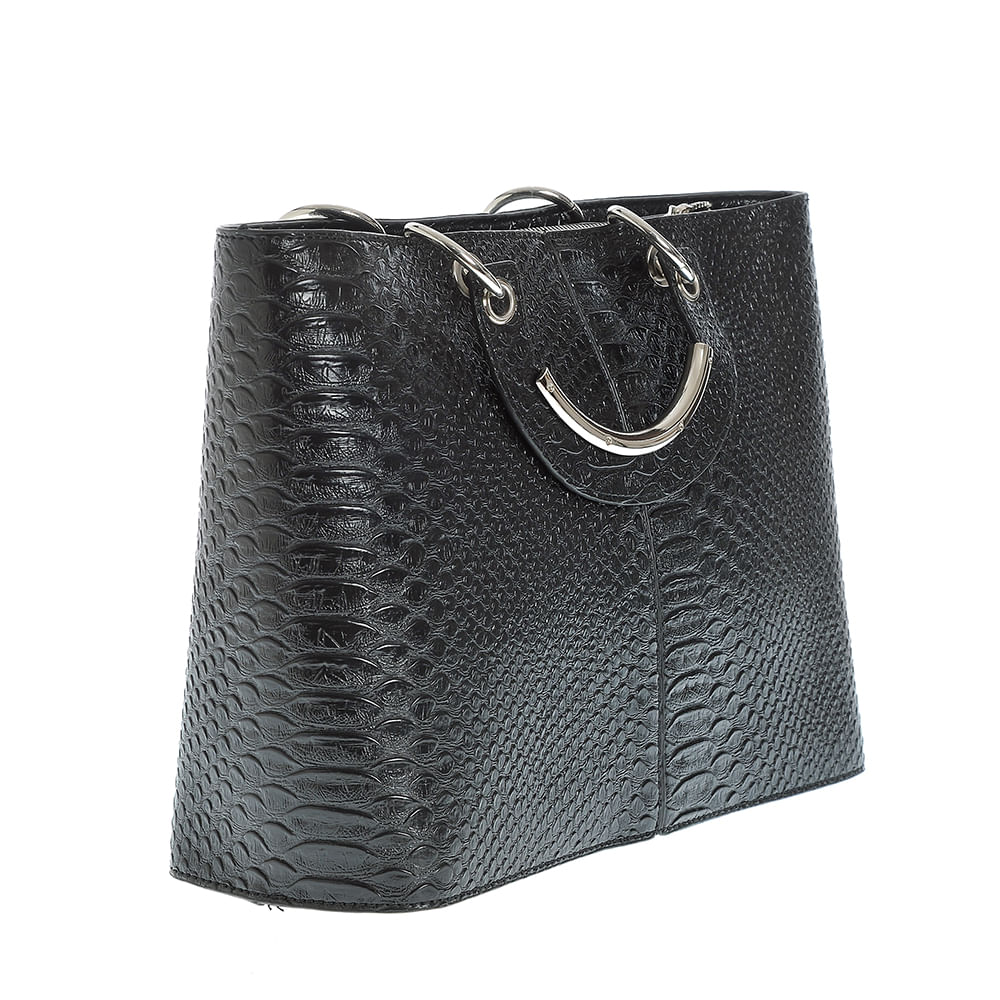 Geanta neagra din piele ecologica cu model animal print - 1 | YEO
