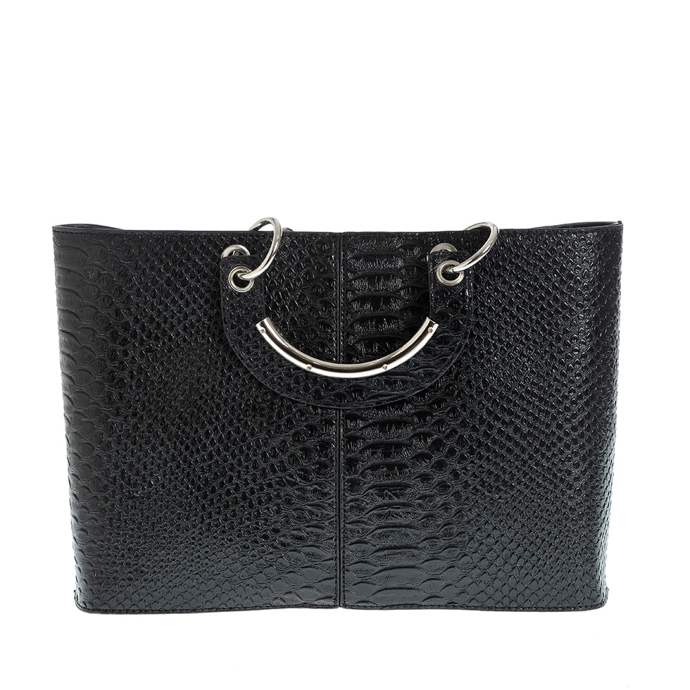 Geanta neagra din piele ecologica cu model animal print - 3 | YEO