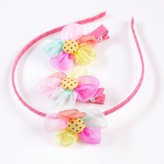 Set 3 accesorii de par roz bentita si agrafe