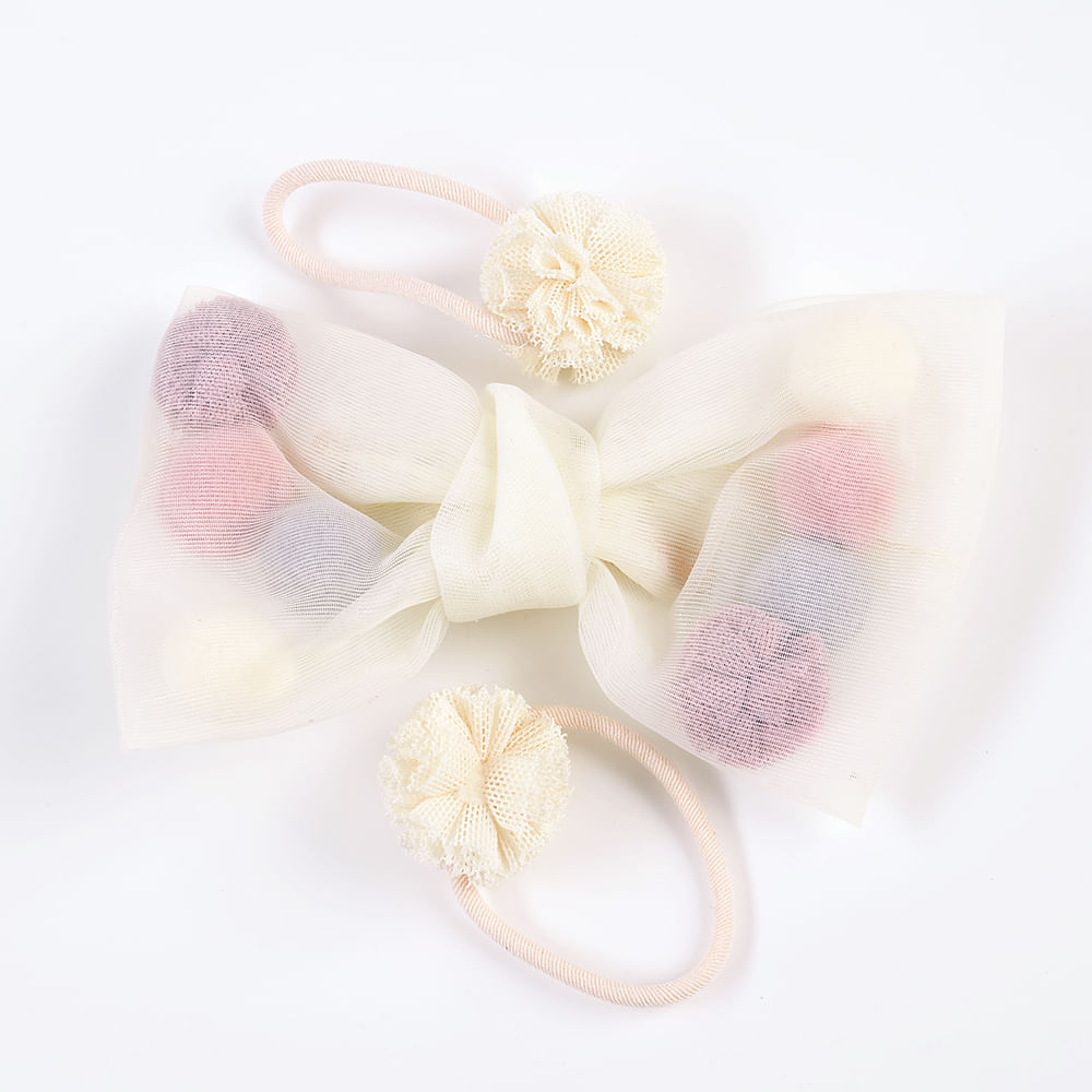 Set 3 accesorii de par bej agrafa funda si elastice - 1 | YEO