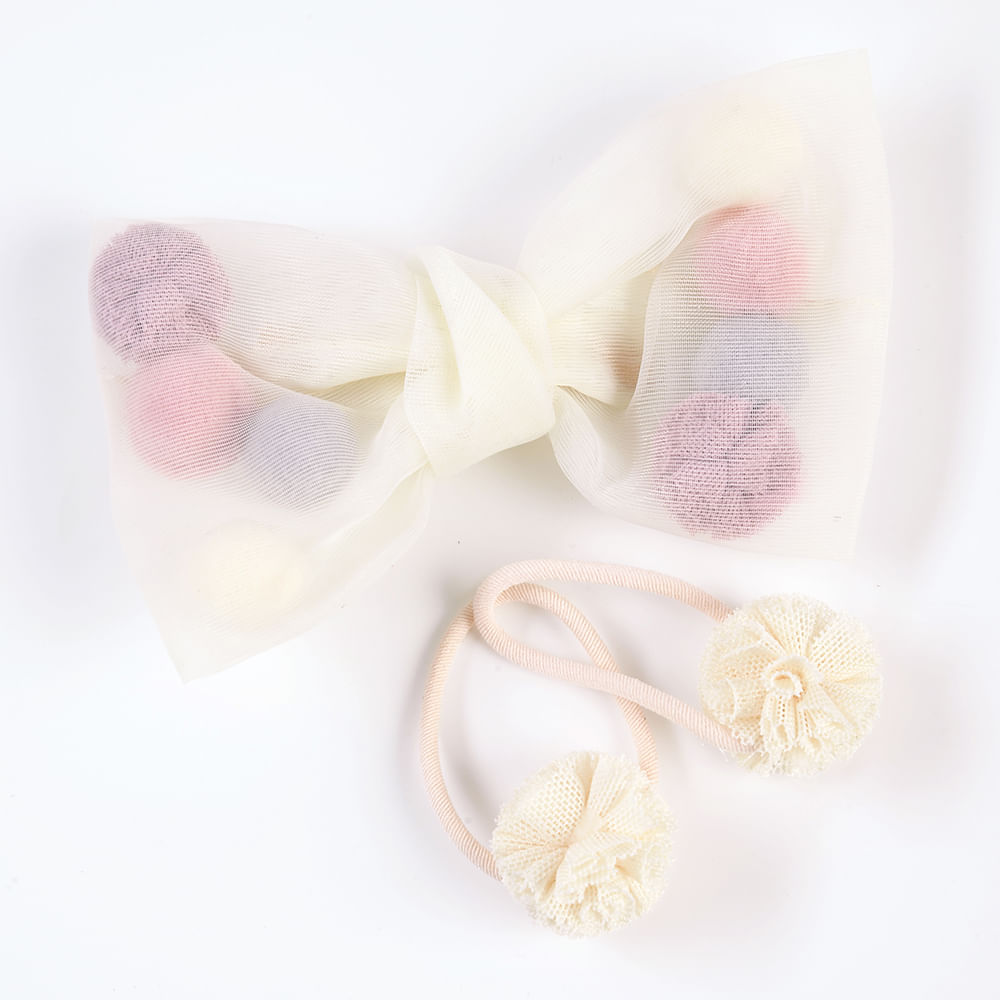 Set 3 accesorii de par bej agrafa funda si elastice - 3 | YEO