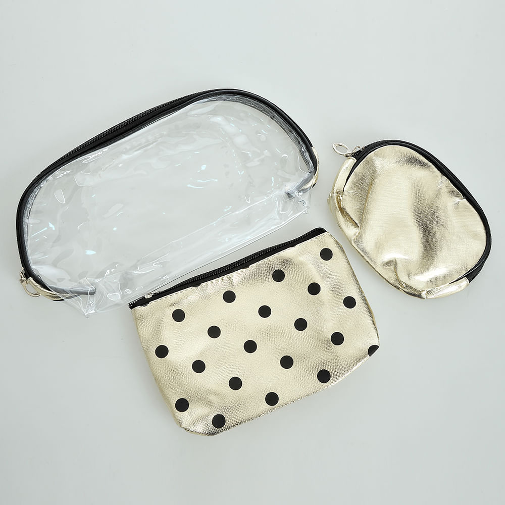 Geanta cosmetica aurie cu buline negre - 2 | YEO
