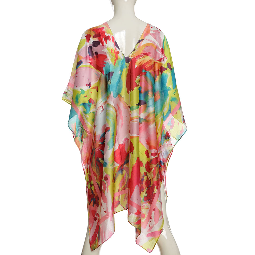 Poncho multicolor cu imprimeu abstract - 2 | YEO