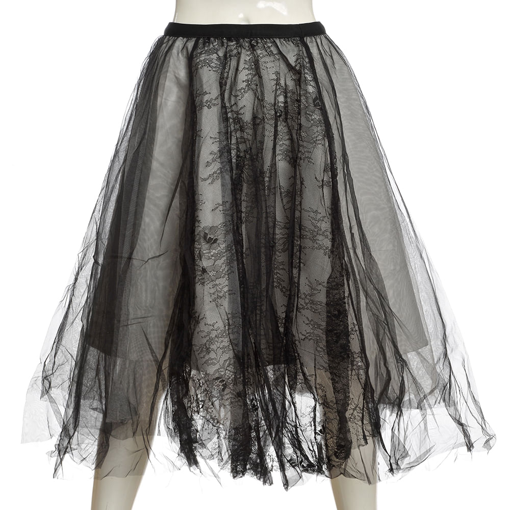 Fusta midi neagra cu tulle - 2 | YEO