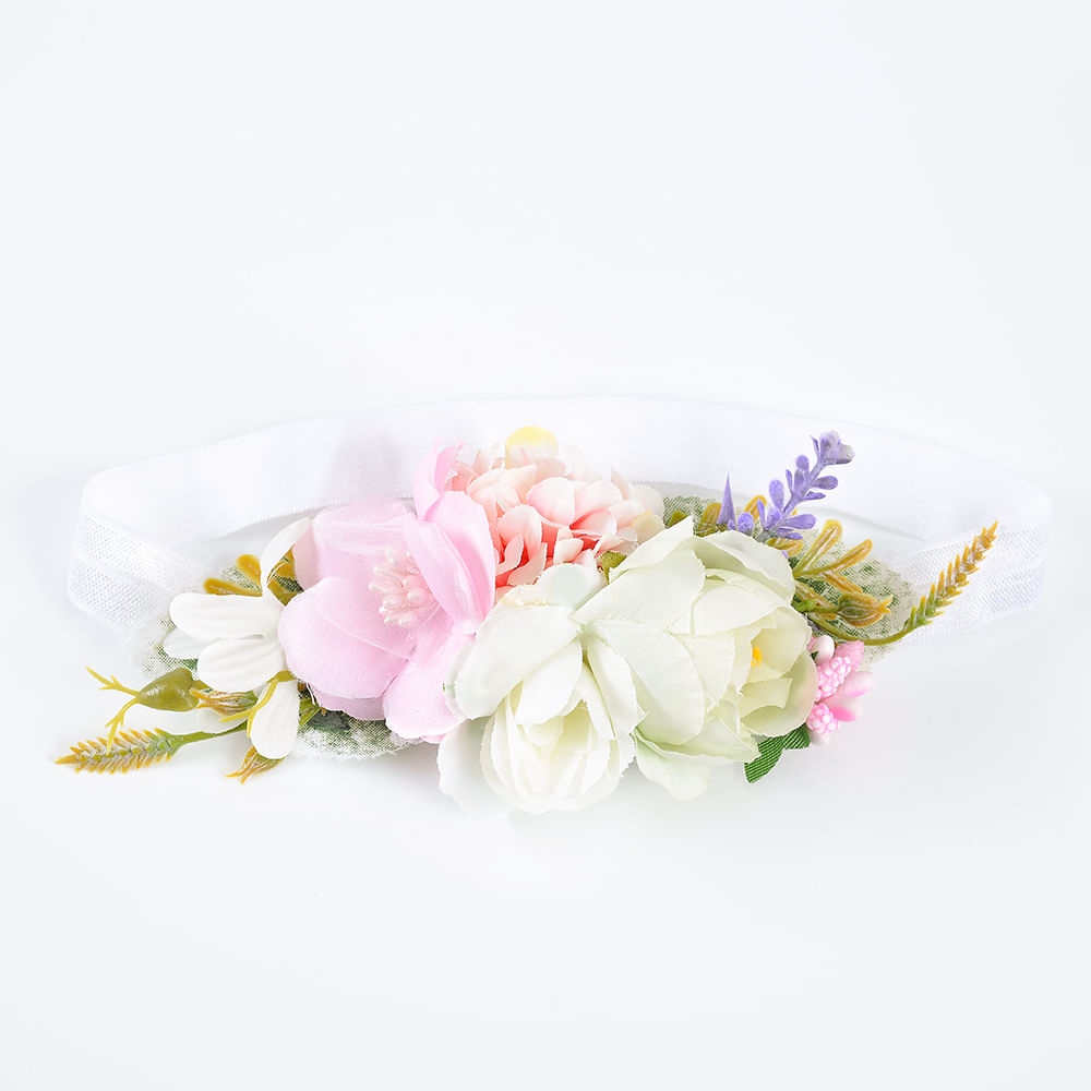 Bentita alba elastica cu flori roz - 1 | YEO