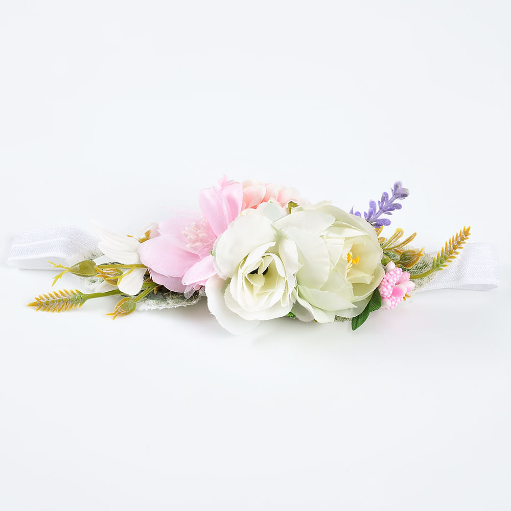 Bentita alba elastica cu flori roz - 2 | YEO
