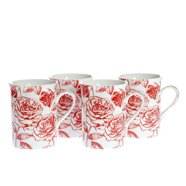 Set 4 cani din portelan cu trandafiri