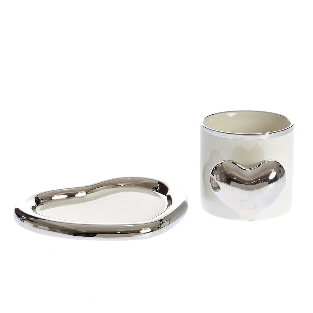 Cana din ceramica si farfurie in forma de inima - 2 | YEO